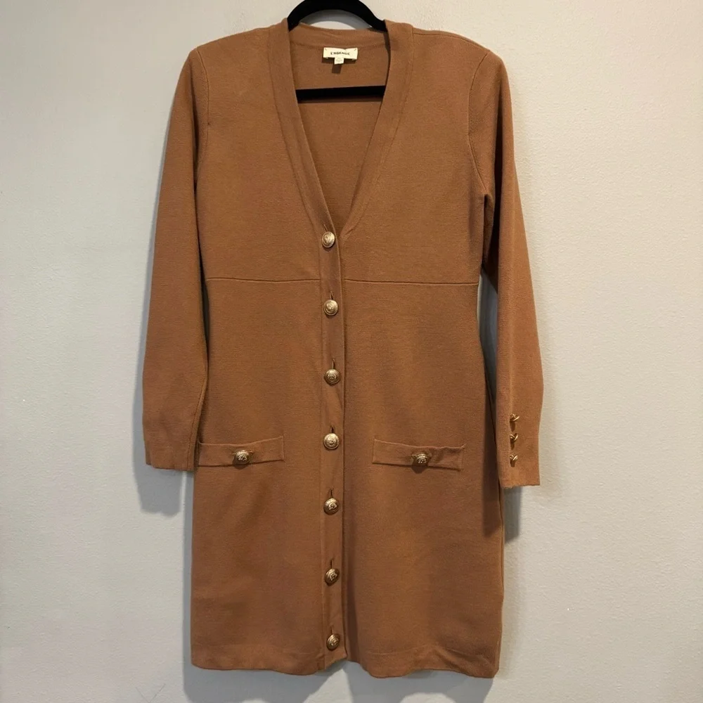 L’AGENCE Breanna Button-Up Sweater Mini Dress V Neck Long Sleeve M - Picture 2 of 8